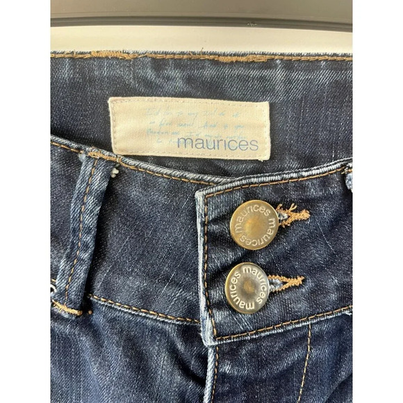 Maurices Size 3/4 Wide Leg Crop Distressed Denim Jeans Y2k Low Rise Dark Wash - Picture 5 of 5